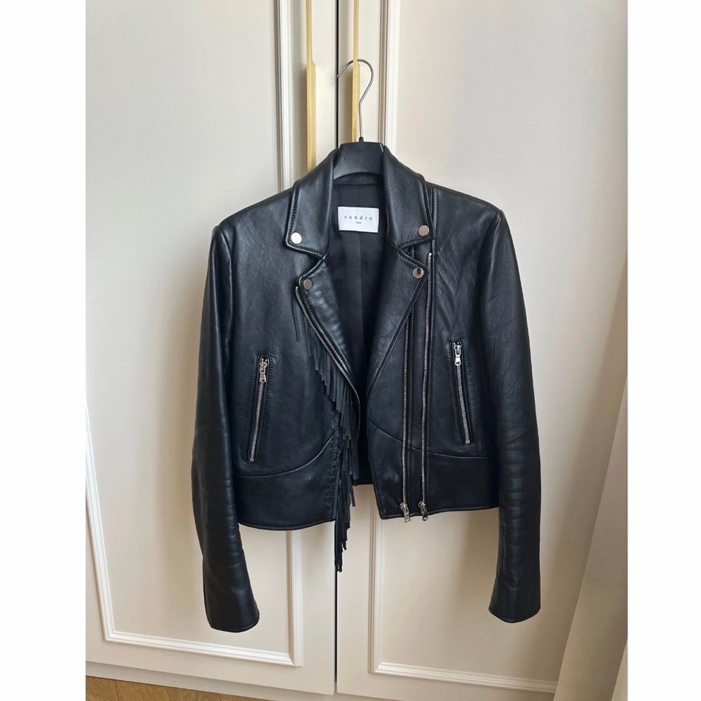 Sandro leather fringe biker jacket